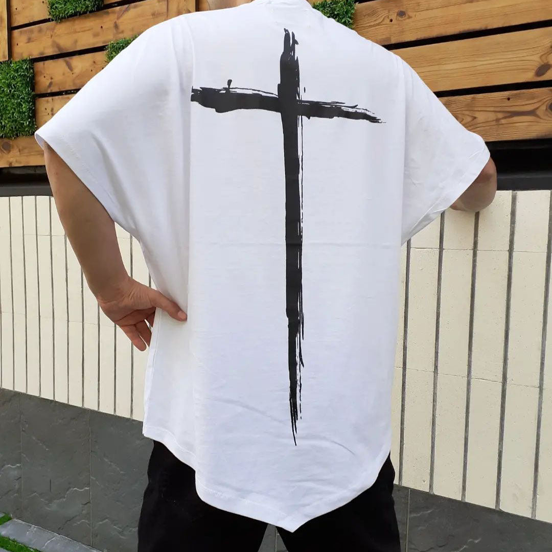 Men's white cross street cotton T-shirt